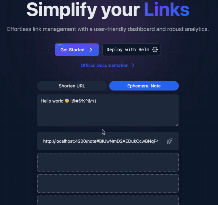 Ephemeral Notes Feature for URL Shortener